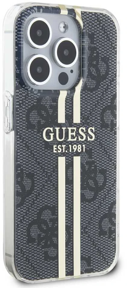 Dėklas GUESS GUHCP15LH4SGK IPHONE 15 PRO 6.1 "Juodas/Juodas HARDCASE IML 4G GOLD STRIPE