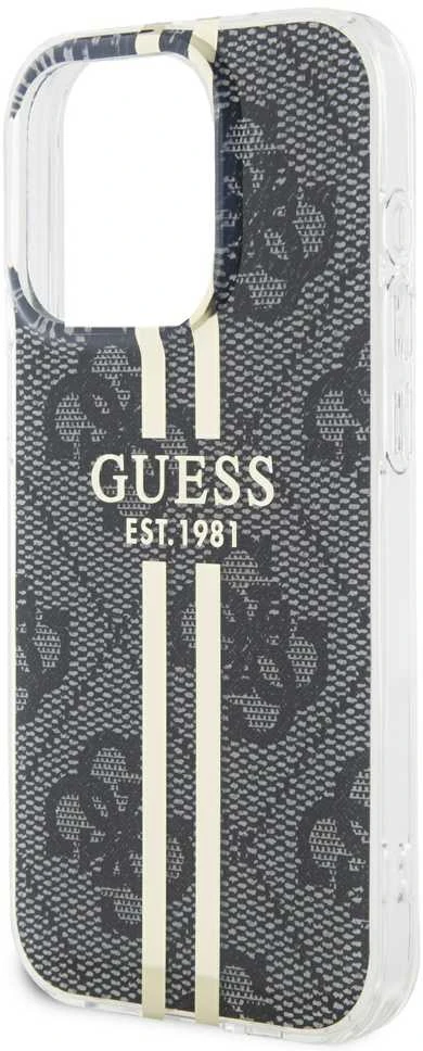 Dėklas GUESS GUHCP15LH4SGK IPHONE 15 PRO 6.1 "Juodas/Juodas HARDCASE IML 4G GOLD STRIPE