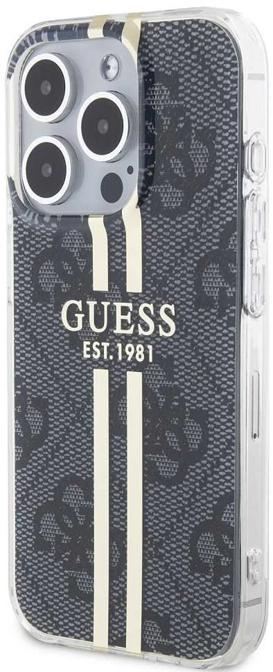 Dėklas GUESS GUHCP15LH4SGK IPHONE 15 PRO 6.1 "Juodas/Juodas HARDCASE IML 4G GOLD STRIPE