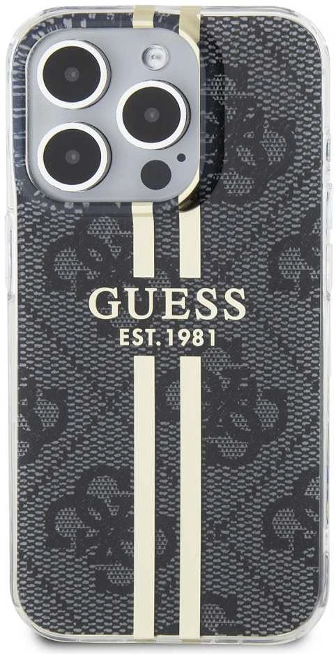 Dėklas GUESS GUHCP15LH4SGK IPHONE 15 PRO 6.1 "Juodas/Juodas HARDCASE IML 4G GOLD STRIPE