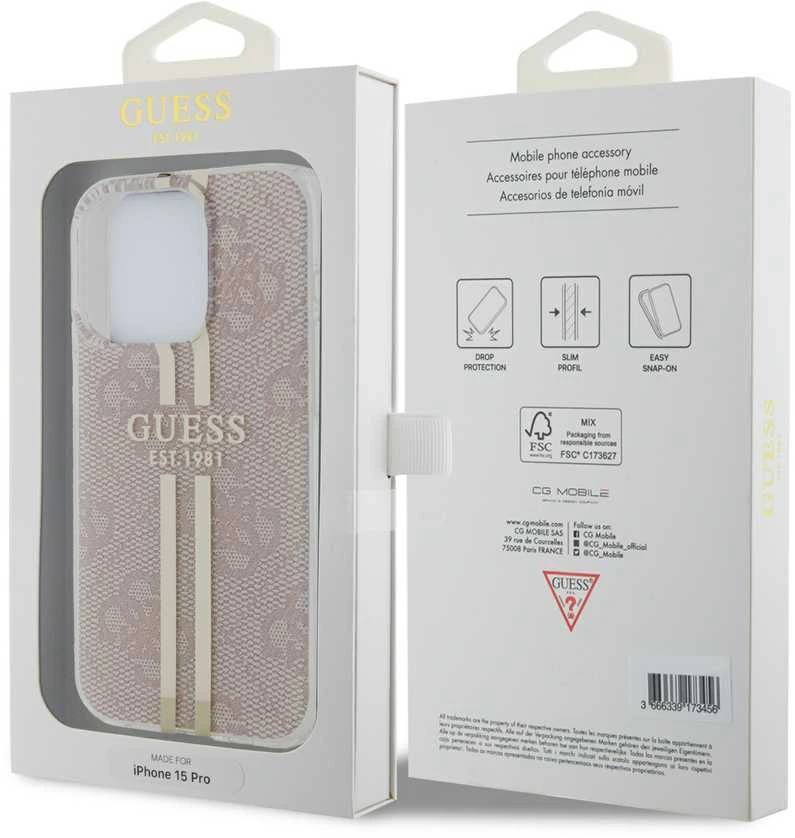 Dėklas GUESS GUHCP15LH4SGP IPHONE 15 PRO 6.1 "Rožinis/Rožinis HARDCASE IML 4G GOLD STRIPE