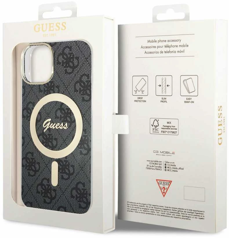Dėklas GUESS GUHMP15SH4STK IPHONE 15/14/13 6.1 "Juodas / Juodas HARDCASE IML 4G MAGSAFE