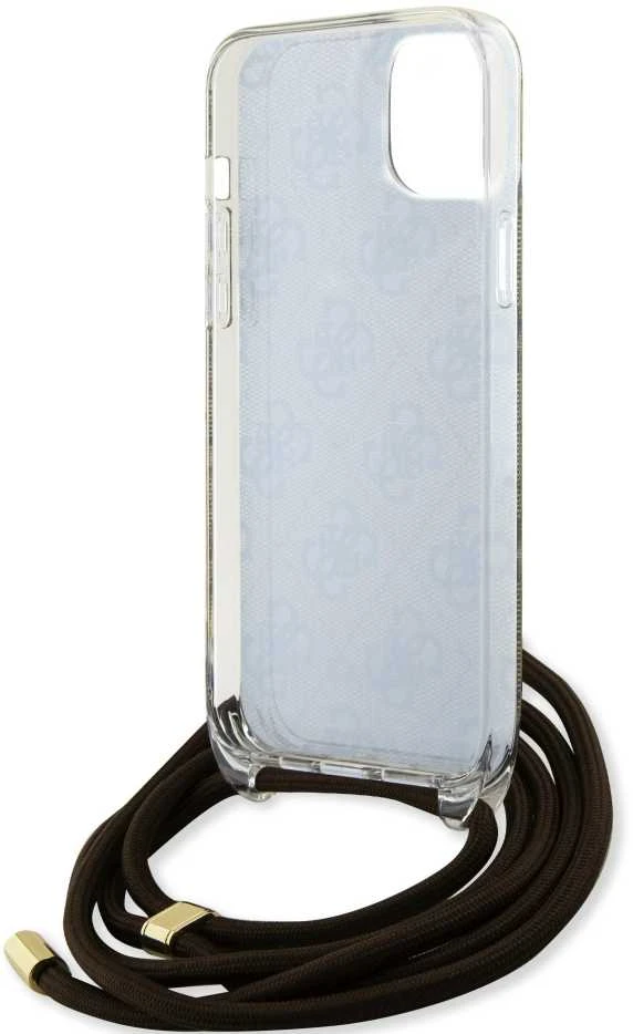 Guess GUHCP15SHC4SEW Apple iPhone 15 / 14 / 13 6.1″ rudos spalvos kietas dėklas Crossbody Cord 4G Print