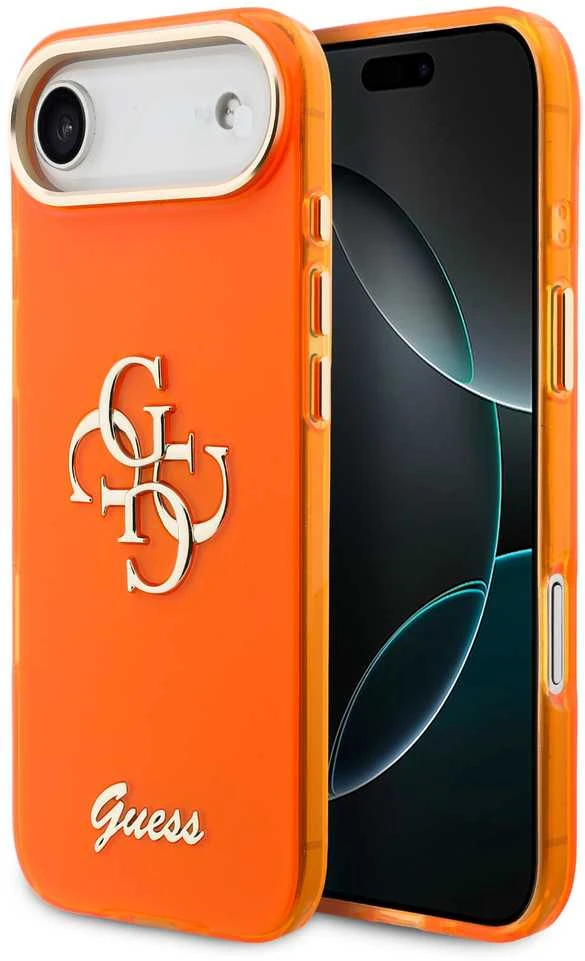 Guess IML 4G Script Metal Logo dėklas skirtas iPhone Air Oranžinis