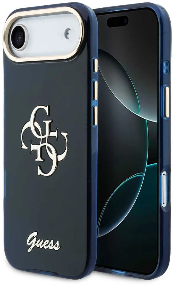 Guess IML 4G Script Metal Logo dėklas skirtas iPhone Air Mėlyna
