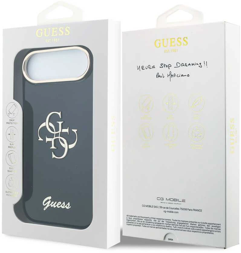 Guess IML 4G Script Metal Logo dėklas skirtas iPhone Air Mėlyna