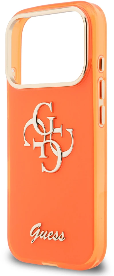 Guess IML 4G Script Metal Logo dėklas skirtas Apple iPhone 17 Pro Oranžinis