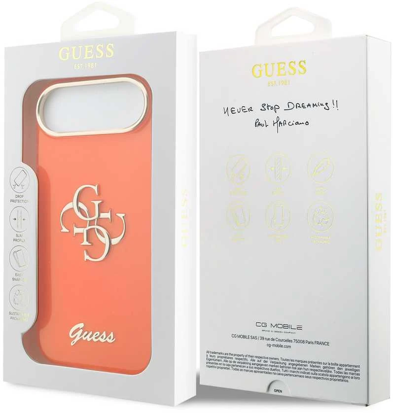 Guess IML 4G Script Metal Logo dėklas skirtas iPhone Air Oranžinis