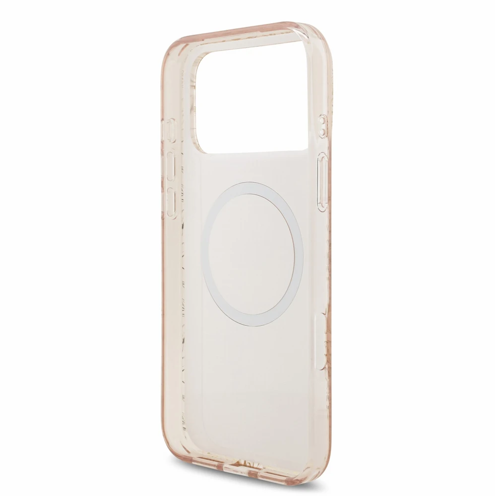 Dėklas Guess IML Flowers Allover Strap MagSafe Case for iPhone 18 Pro Max Rožinė