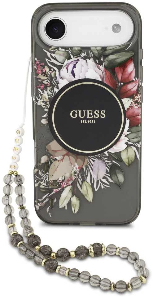 Guess IML Flowers Strap MagSafe dėklas skirtas Apple iPhone Air juodos spalvos