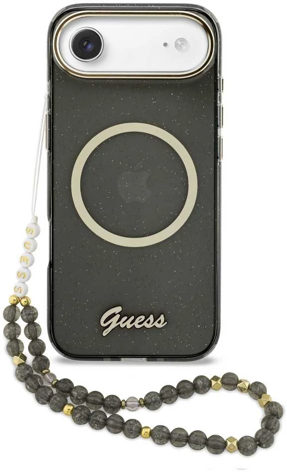 Guess IML Glitter Script Strap MagSafe dėklas skirtas iPhone Air Juodas