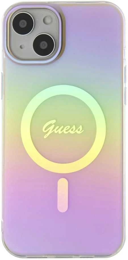 „Guess IML Iridescent MagSafe“ dėklas – Apple iPhone 15 dėklas, rausvas