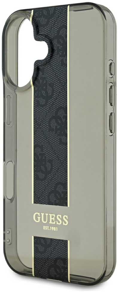 Guess IML Middle 4G Stripe Apple iPhone 16 dėklas telefonui juodos spalvos