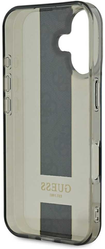 Guess IML Middle 4G Stripe Apple iPhone 16 dėklas telefonui juodos spalvos