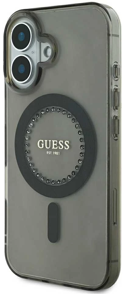 Guess IML Rhinestones MagSafe Apple iPhone 16 – dėklas telefonui juodos spalvos