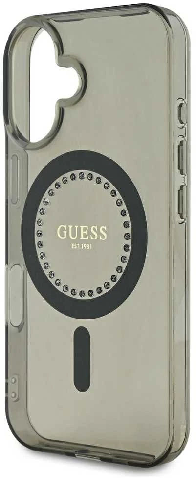 Guess IML Rhinestones MagSafe Apple iPhone 16 – dėklas telefonui juodos spalvos