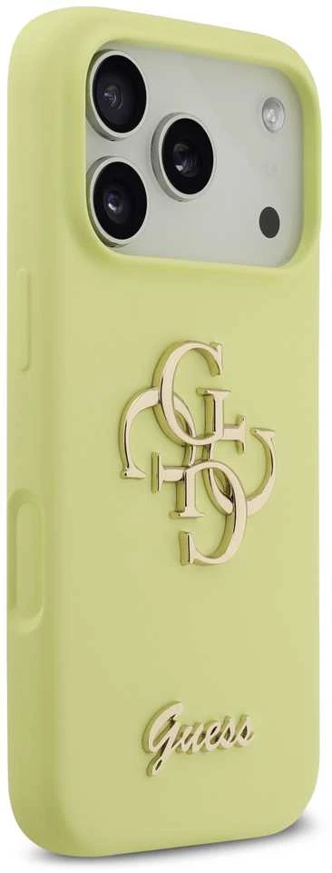 Dėklas Guess Liquid Silicone 4G Metal Logo Case for Apple iPhone 17 Pro geltonos spalvos