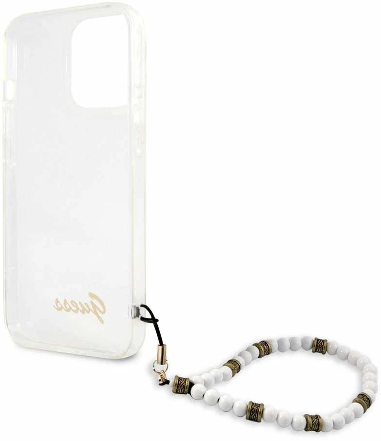 Guess GUHCP13LKPSWH iPhone 13 Pro / 13 6,1" skaidrus kietas dėklas Baltas Pearl