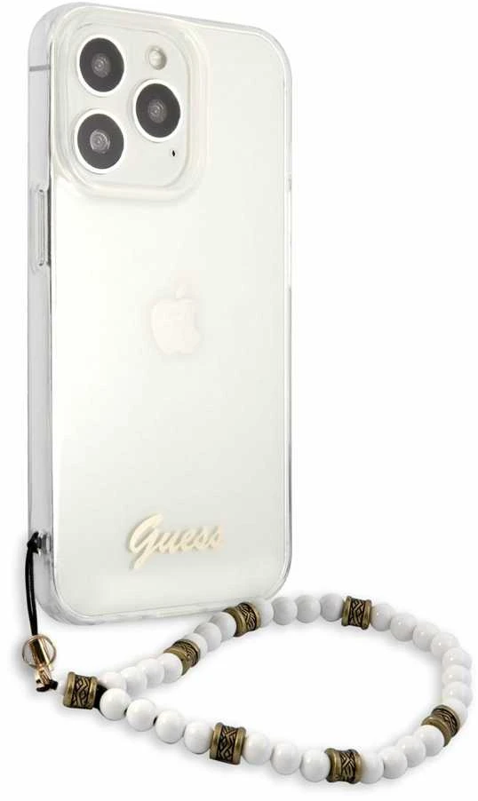Guess GUHCP13LKPSWH iPhone 13 Pro / 13 6,1" skaidrus kietas dėklas Baltas Pearl
