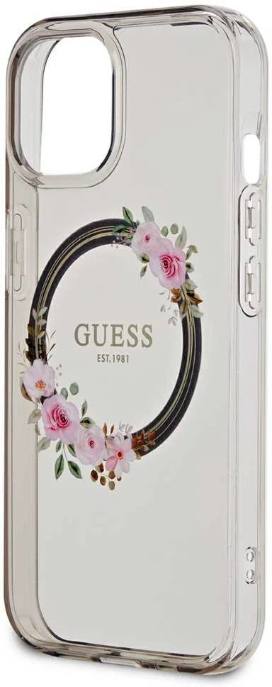 Guess IML Flowers Wreath MagSafe Apple iPhone 15 / 14 / 13 – dėklas telefonui juodos spalvos