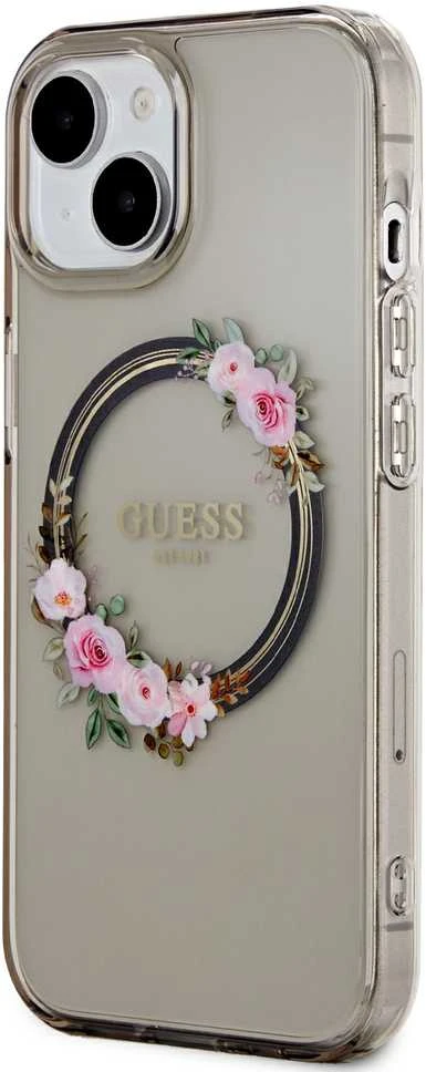 Guess IML Flowers Wreath MagSafe Apple iPhone 15 / 14 / 13 – dėklas telefonui juodos spalvos