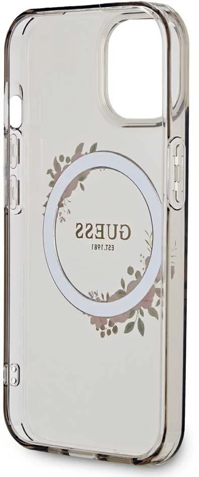 Guess IML Flowers Wreath MagSafe Apple iPhone 15 / 14 / 13 – dėklas telefonui juodos spalvos