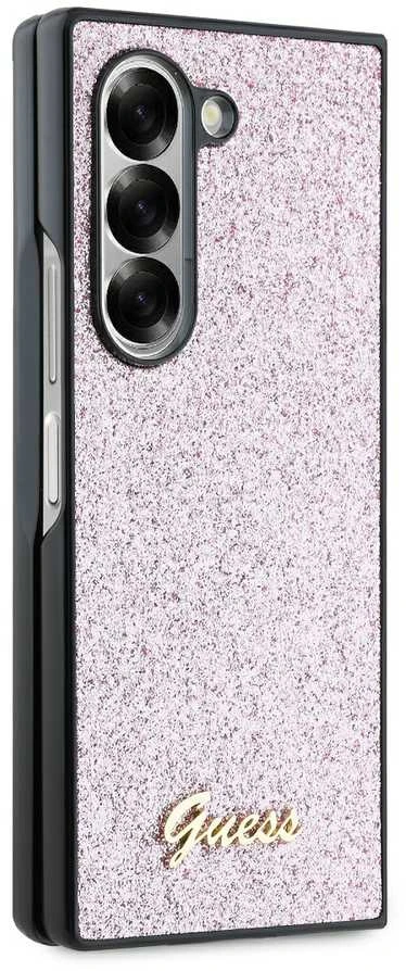 Guess GUHCZFD6HGGSHP Z Fold6 F956 rožinės spalvos kietas dėklas 4G Glitter Script