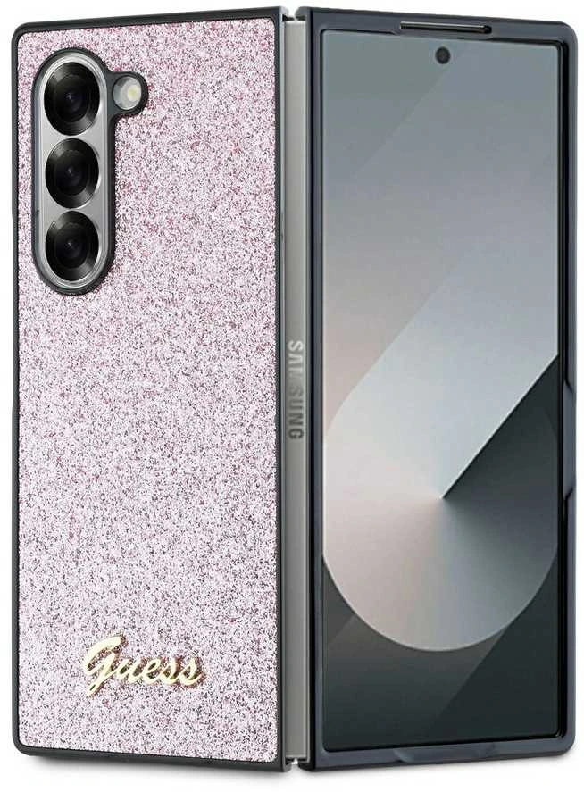 Guess GUHCZFD6HGGSHP Z Fold6 F956 rožinės spalvos kietas dėklas 4G Glitter Script