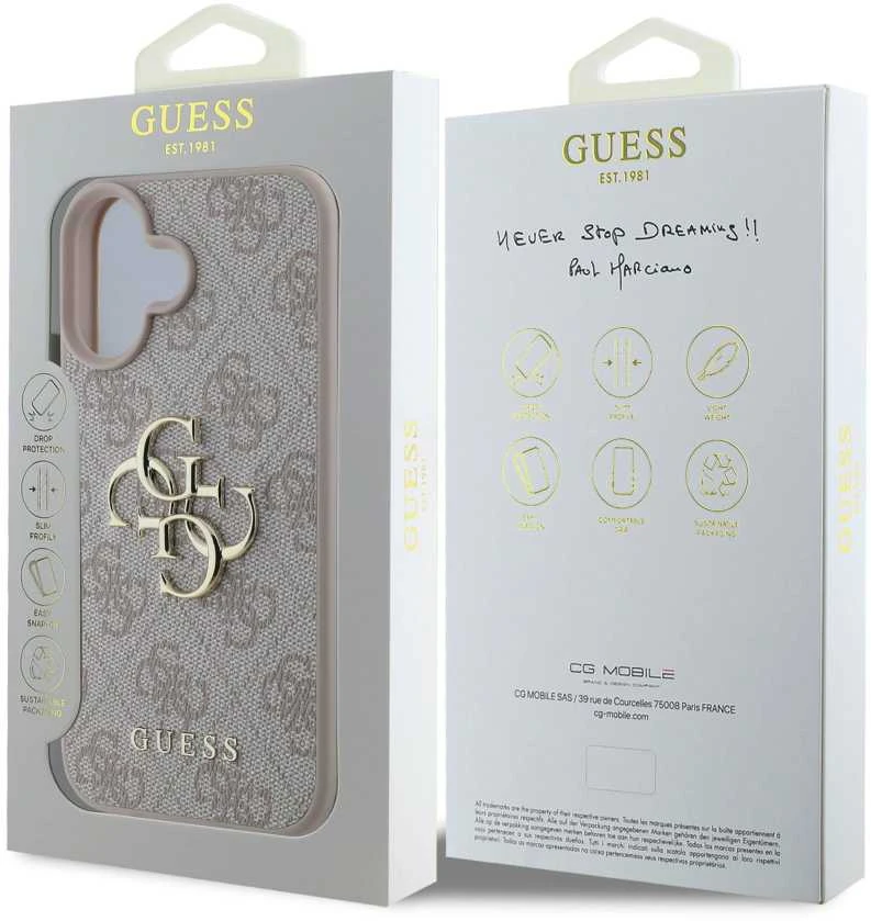 Guess 4G Big Logo Apple iPhone 16 – dėklas telefonui rožinės spalvos