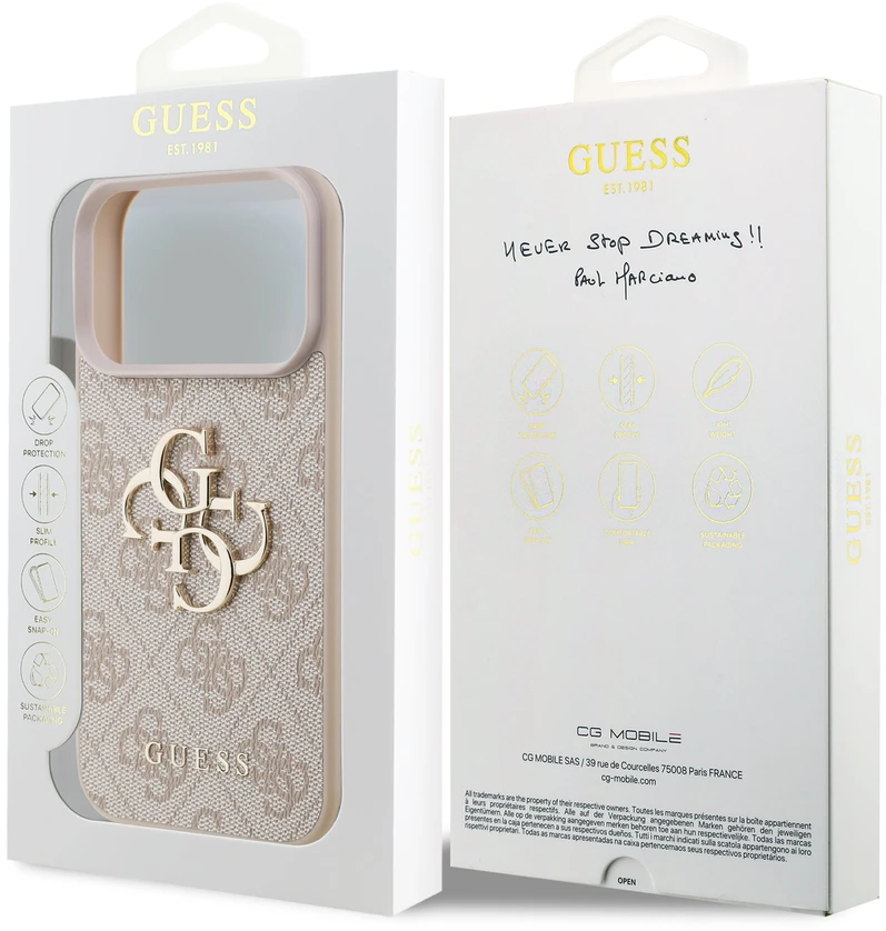 Dėklas Guess PU 4G Metal Logo Case for iPhone 18 Pro Rožinė