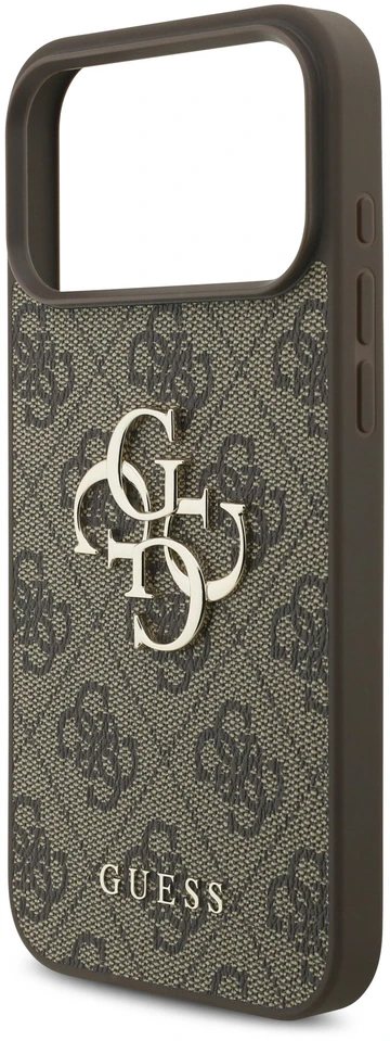 Guess PU 4G metalinis logotipo dėklas, skirtas „iPhone 18 Pro“, rudas