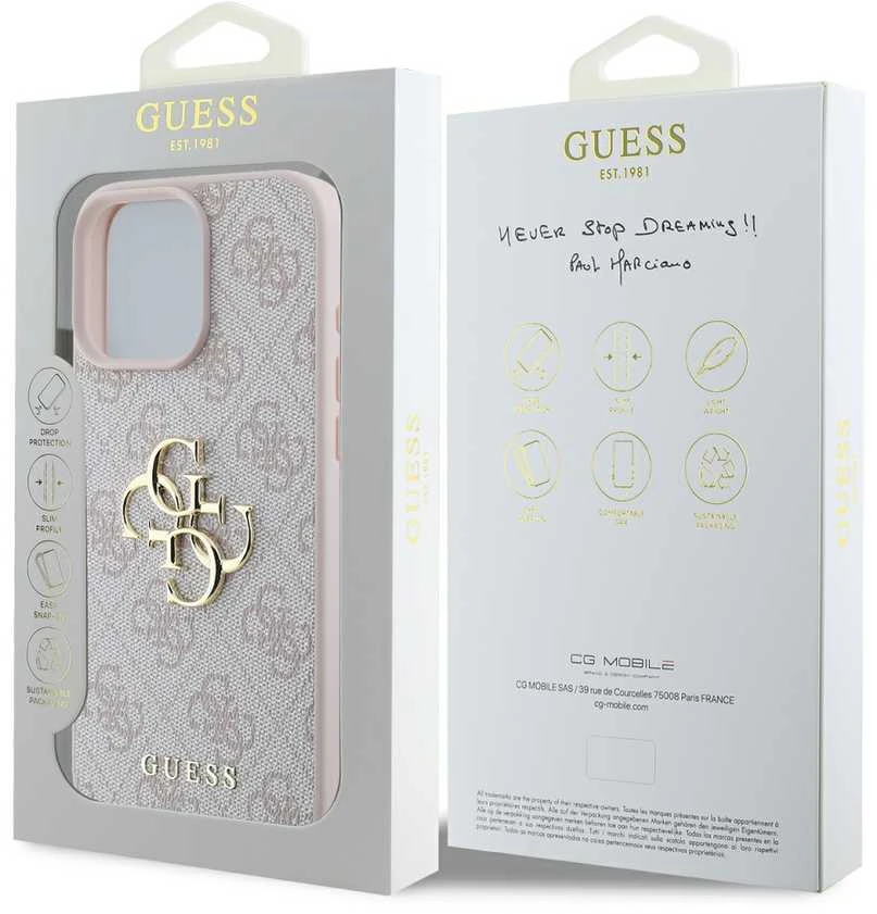 GUESS dėklas skirtas Apple iPhone 16 Pro GUHCP16L4GMGPI (4G PU Big Logo) rožinės spalvos