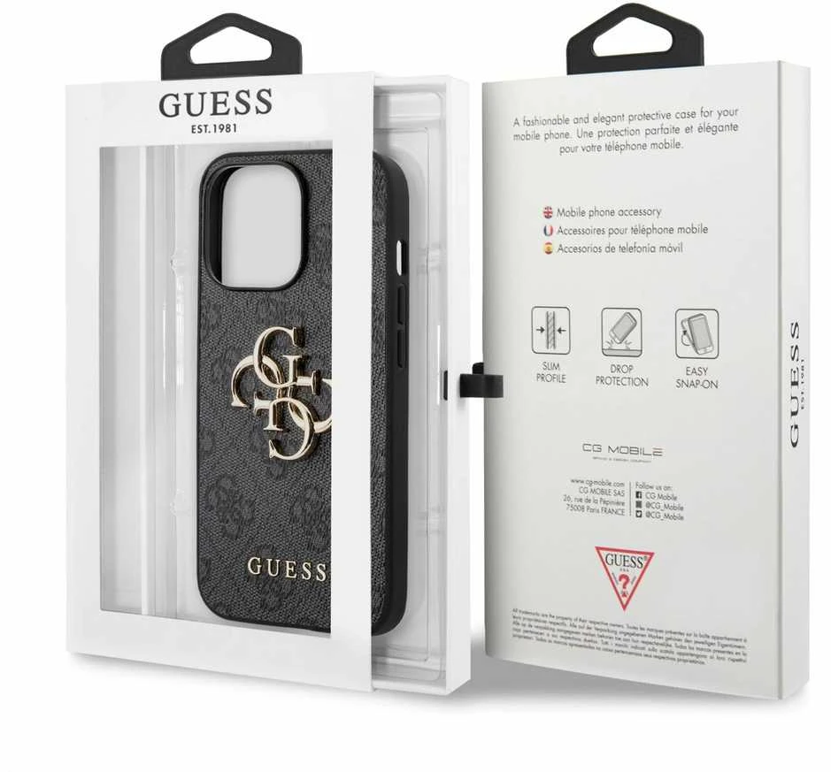 Dėklas Cg Mobile France GUHCP13L4GMGGR Guess PU 4G metalinis logotipas Zadní Kryt pro iPhone 13 Pro Pilkas (Pilkas)