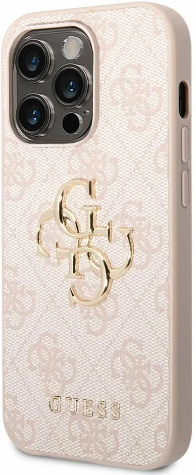 Guess GUHCP14X4GMGPI iPhone 14 Pro Max 6.7" rožinis/rožinis kietas 4G dėklas, didelis metalinis logotipas
