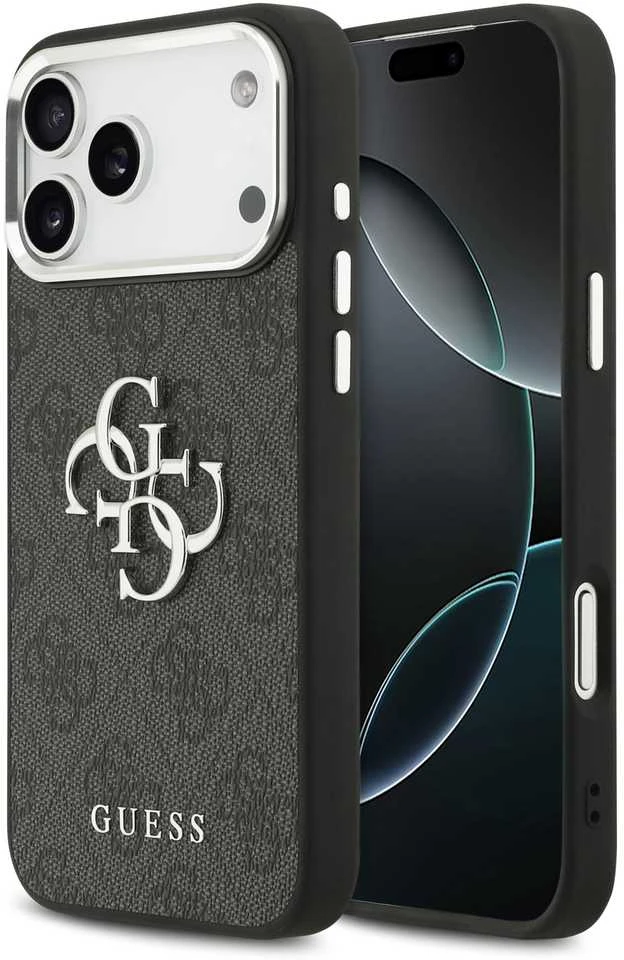 Dėklas GUESS case for IPHONE 17 Pro Max GUHCP17XP4G4SMCK (PU W/ Big 4G Classic Logo) sidabrinis juodas