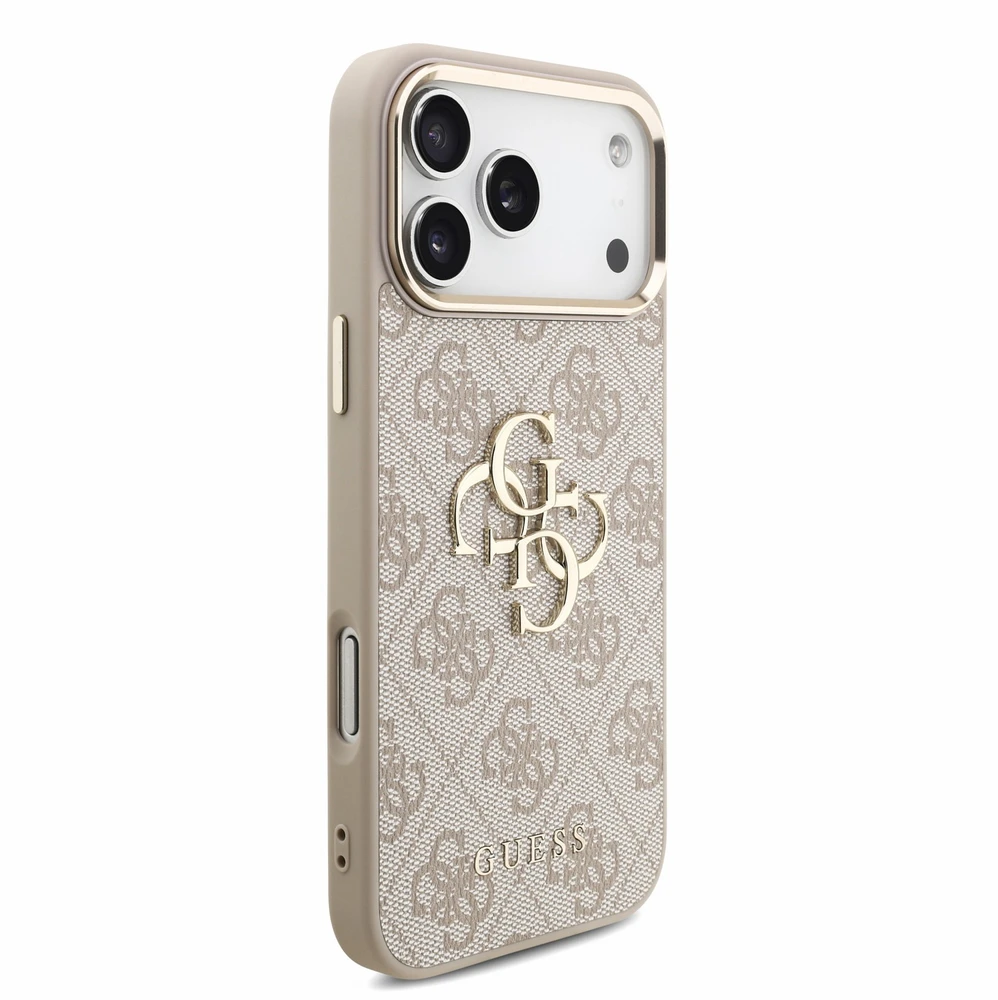 Guess PU 4G Metal Logo Dėklas su dirželiu, skirtas iPhone 18 Pro Max, Rožinė