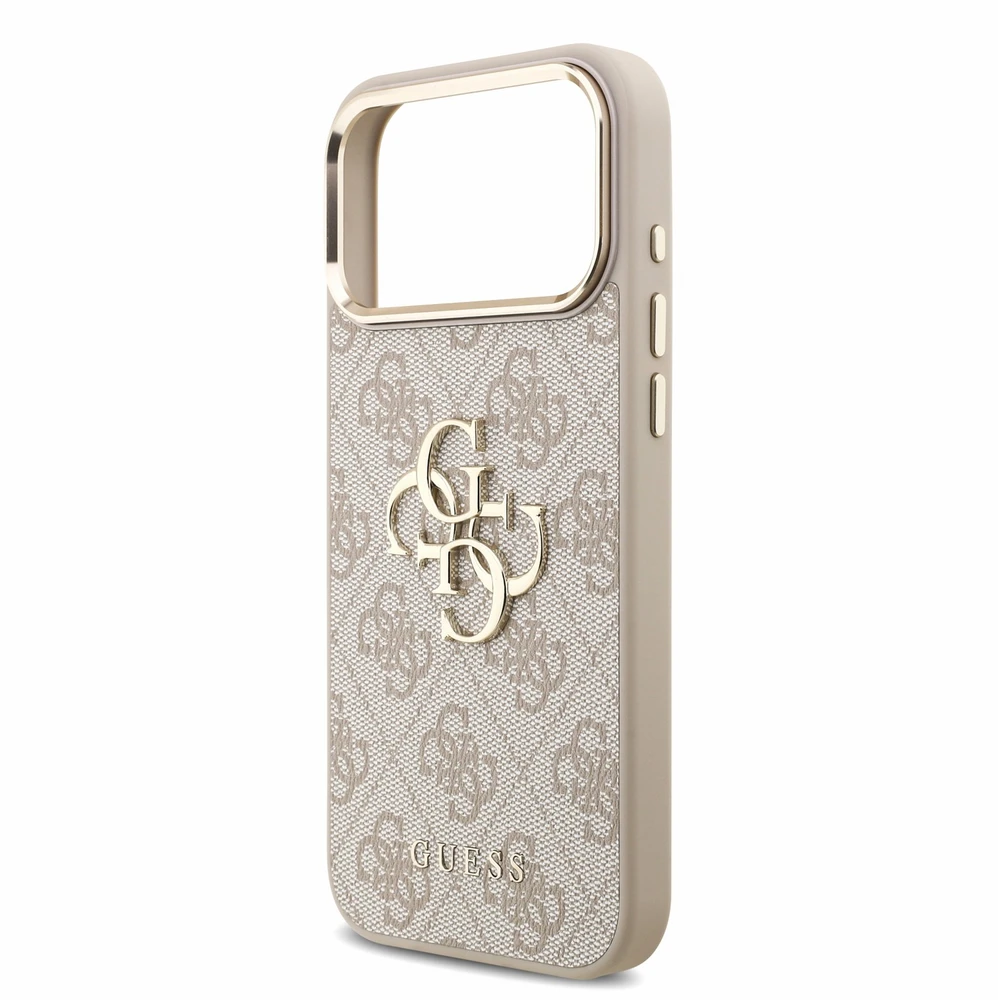 Guess PU 4G Metal Logo Dėklas su dirželiu, skirtas iPhone 18 Pro Max, Rožinė