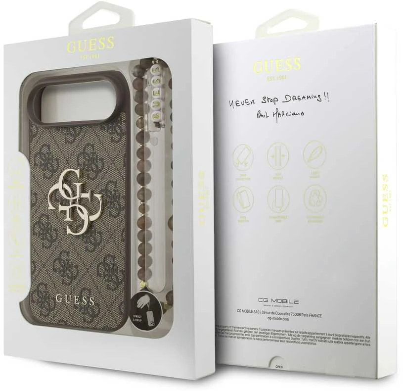 Dėklas „Guess PU 4G“ metalinis logotipo dirželis, skirtas „Apple iPhone Air“, rudos spalvos