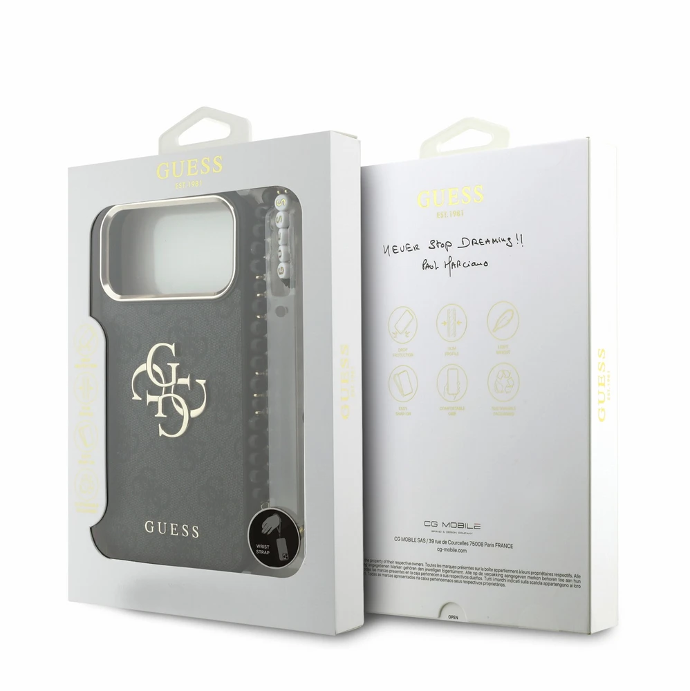 Dėklas Guess PU 4G Metal Logo Strap Case, skirta iPhone 18 Pro Max, juoda