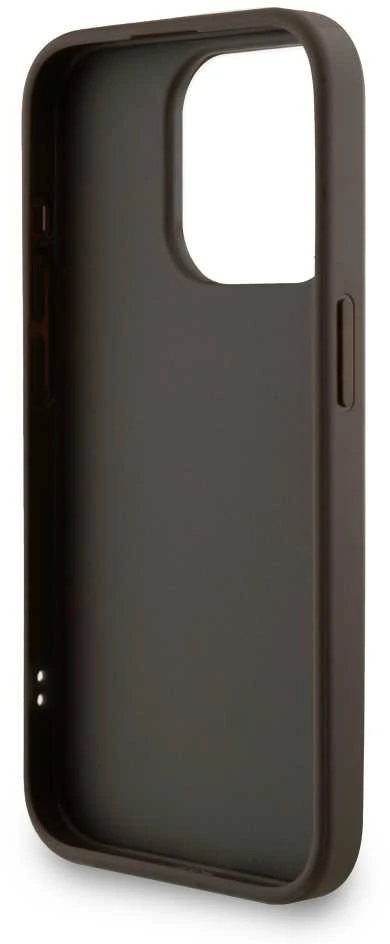 Guess PU 4G Metal Logo Strap dėklas skirtas Apple iPhone 15 Pro Max rudos spalvos