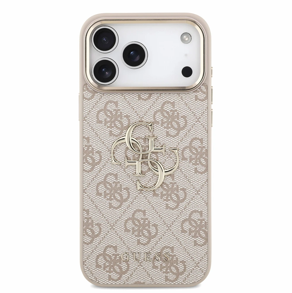 Guess PU 4G Metal Logo Dėklas su dirželiu, skirtas iPhone 18 Pro Max, Rožinė