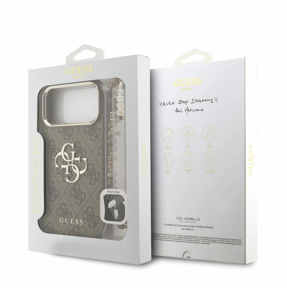 Dėklas Guess PU 4G Metal Logo Strap Case for iPhone 18 Pro Max Brown