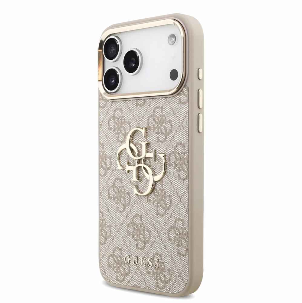 Guess PU 4G Metal Logo Dėklas su dirželiu, skirtas iPhone 18 Pro Max, Rožinė