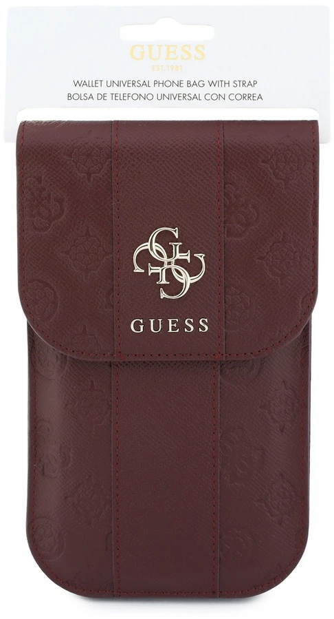 Guess PU 4G Peony Stripe Metal Logo telefono krepšys, bordo spalvos