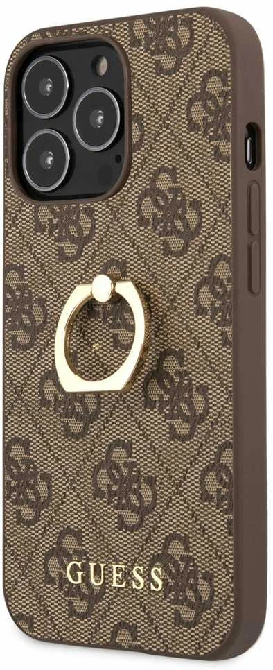 Apple iPhone 13 Pro Guess dėklas 4G with Ring Stand (GUHCP13L4GMRBR) rudos spalvos