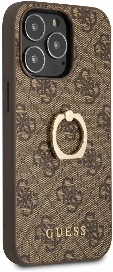 Apple iPhone 13 Pro Guess dėklas 4G with Ring Stand (GUHCP13L4GMRBR) rudos spalvos