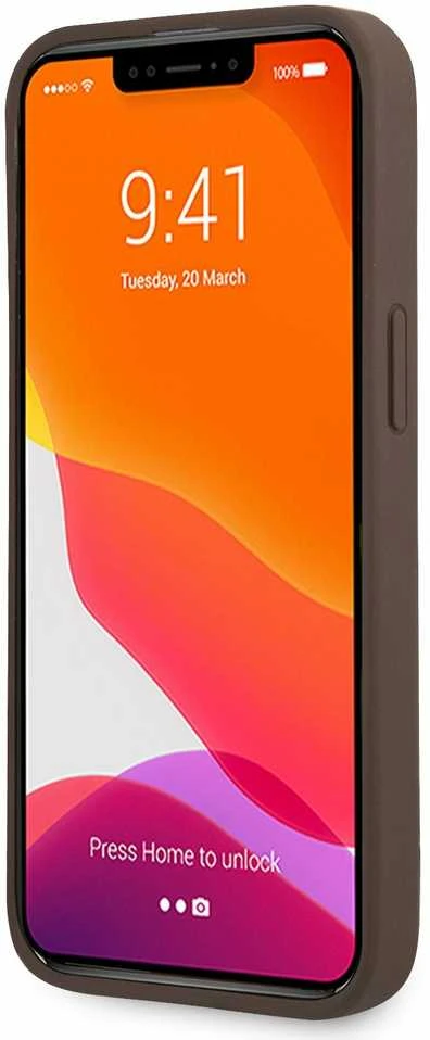 Apple iPhone 13 Pro Guess dėklas 4G with Ring Stand (GUHCP13L4GMRBR) rudos spalvos
