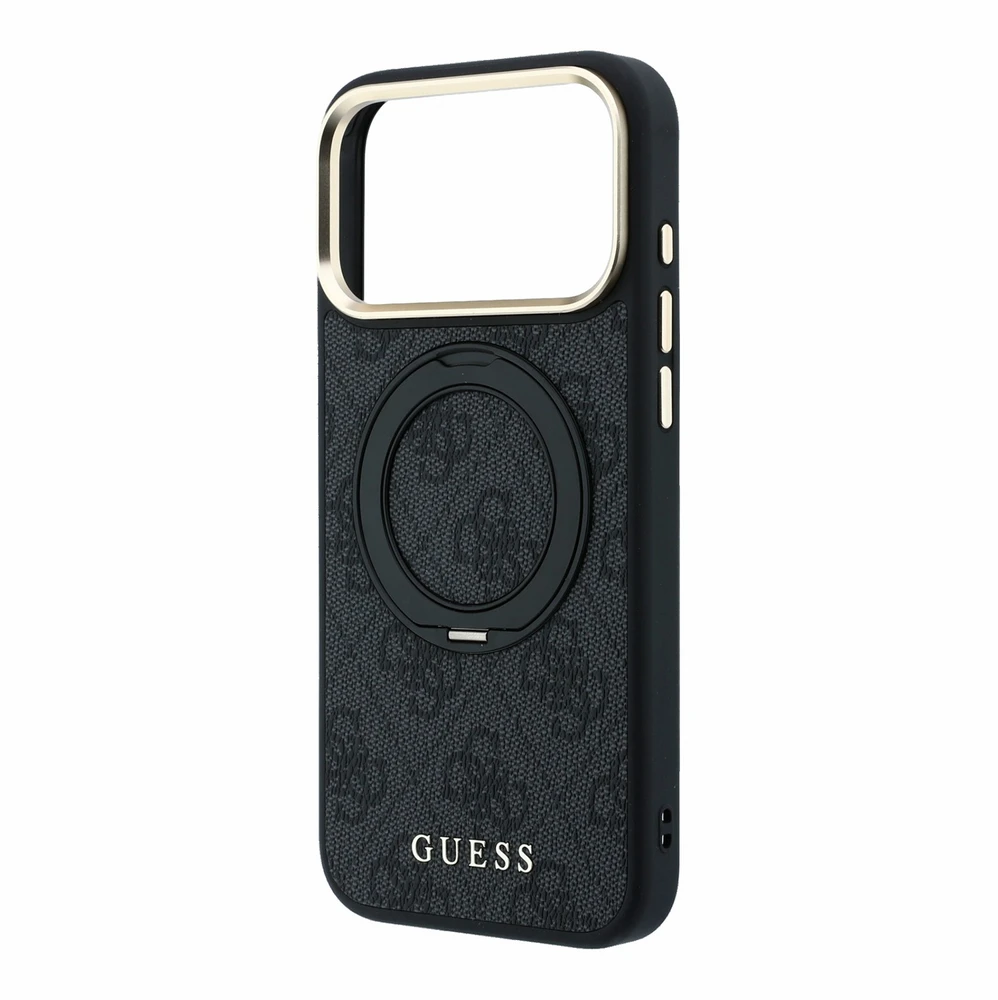 Dėklas Guess Ring Stand 360 4G Classic Logo MagSafe Case for iPhone 17 Pro / 18 Pro - Juodas