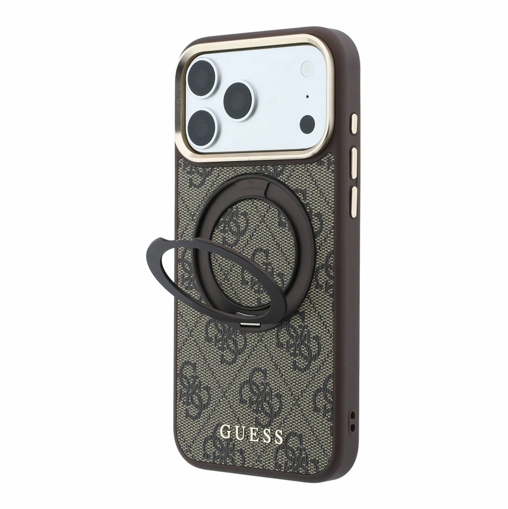 Dėklas Guess PU 4G Ring Stand MagSafe Case for iPhone 18 Pro Max Brown