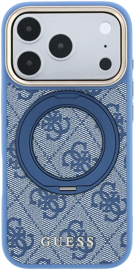 Dėklas Guess PU 4G Ring Stand MagSafe Case, skirtas iPhone 18 Pro, mėlynas